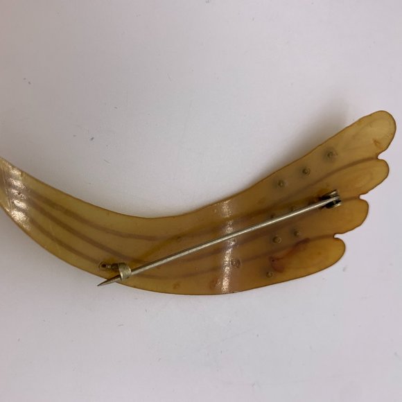 VTG MC Art Deco style celluloid brooch amber rhinestones fan/shooting star shape - Picture 3 of 5